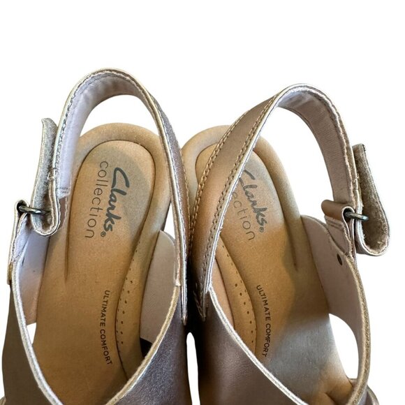 Clarks Giselle Ivy Wedge Sandals Rose Gold Metallic Cork Heel Comfort Size 7 - Picture 4 of 13